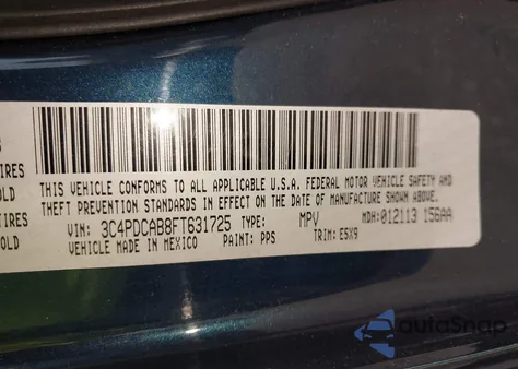2015 Dodge Journey American Value Pkg from USA, damaged, VIN 3C4PDCAB8FT631725